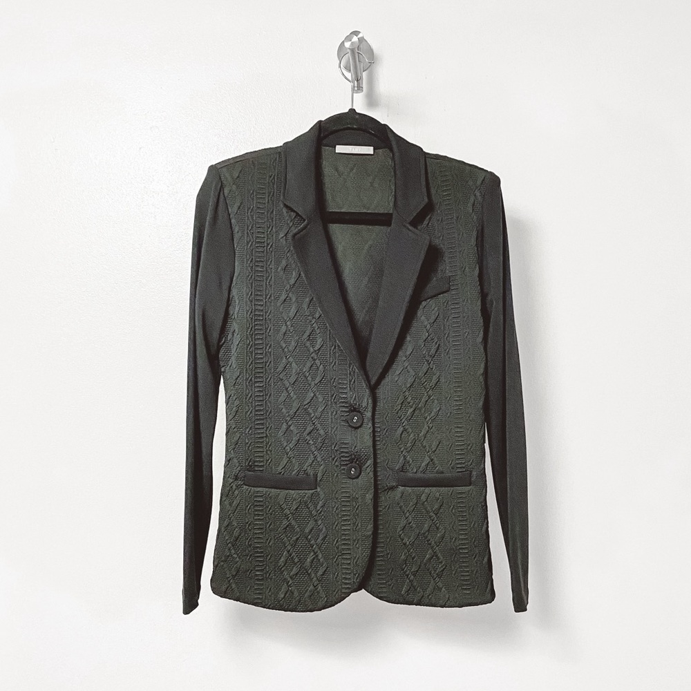TART Collection Holiday Preppy Chic Cable Knit Textured Blazer Cardigan Black‎